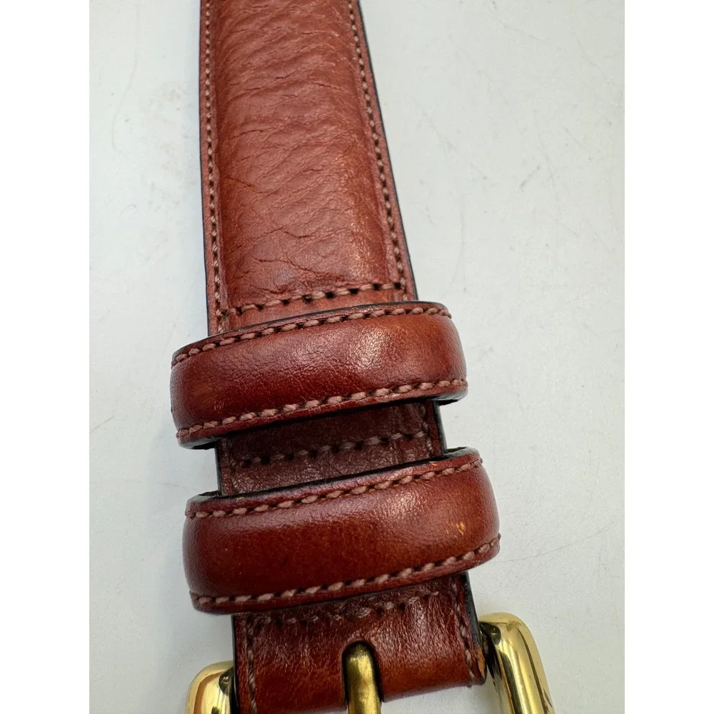 Roundtree & Yorke Mens Brown Full Grain Cowhide Leather Belt Gold Buckle Size 42